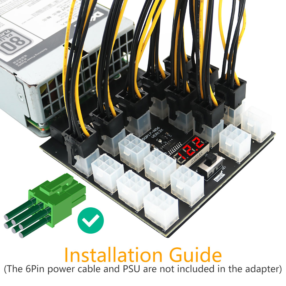 PCI-E 12V 50Pin to ATX 17 x 6P - 2000W Atx Mining Power Supply recension och pris