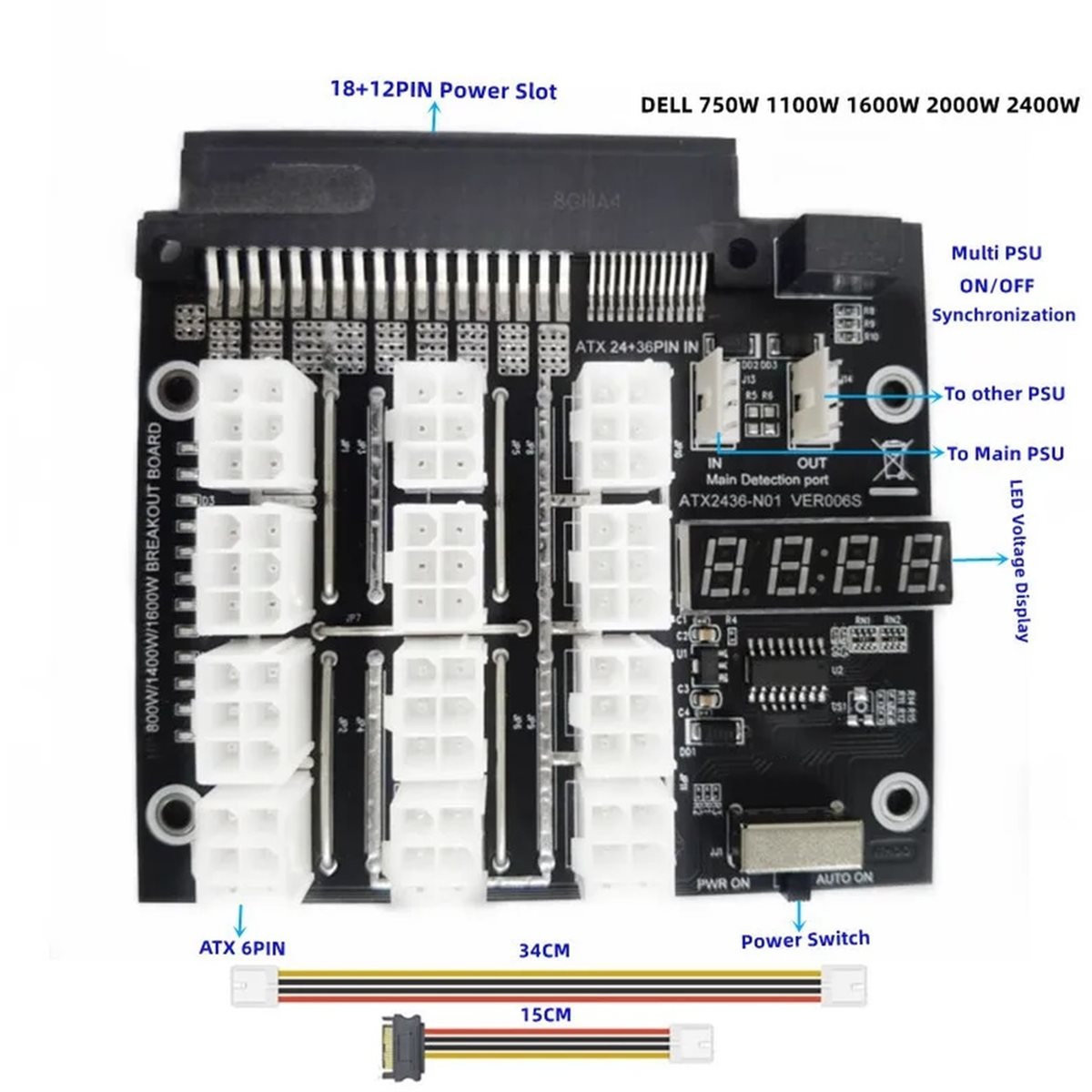 NEW FACTORY~12 Ports PCIe 6Pin - 2400W Server Psu Breakout Board recension och pris