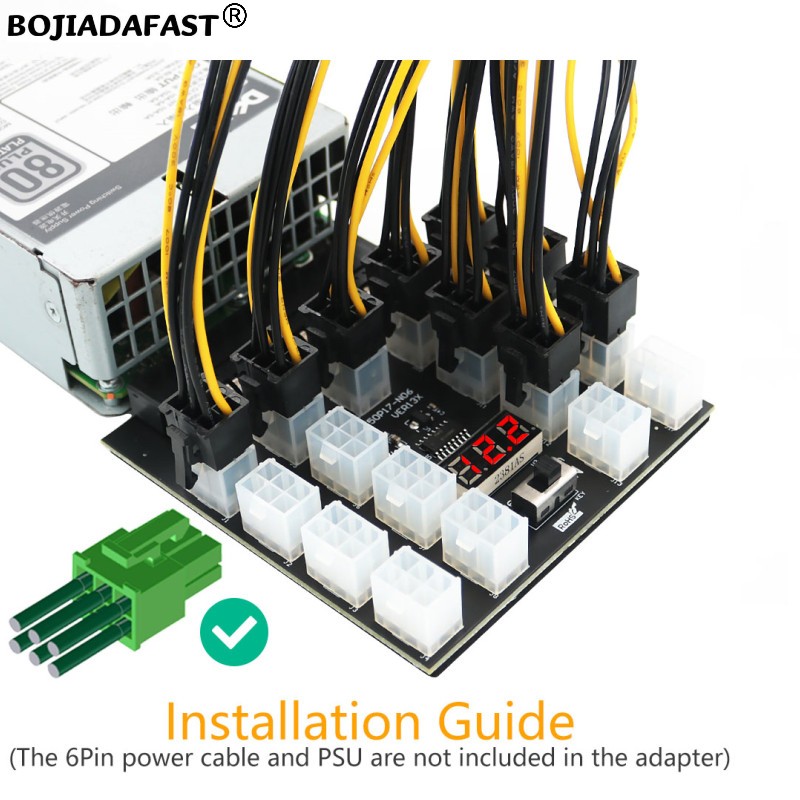 17 Ports PCI-E 6Pin Connector  - 2400W Server Psu Breakout Board recension och pris